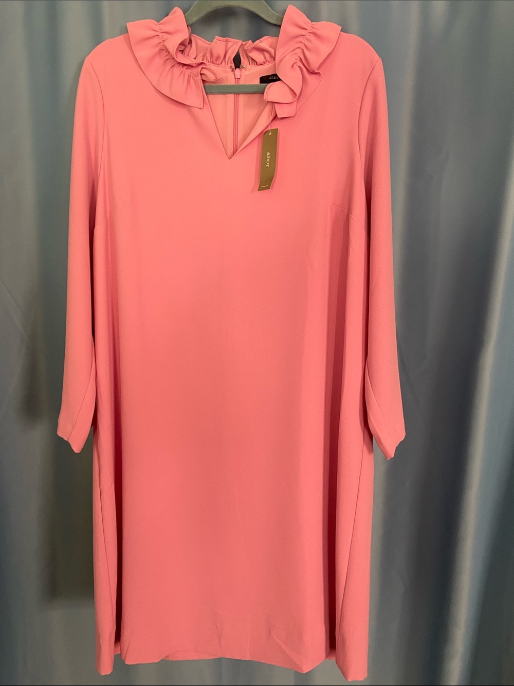 J. Crew NWT Pink Ruffle Neck dress, size 16, bubble gum pink
